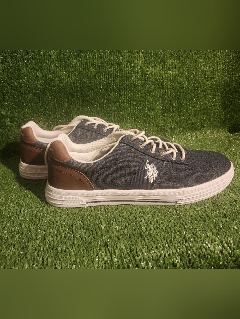 U.S. Polo Assn. Men's Navy Canvas Sneakers with Brown Heel Accent